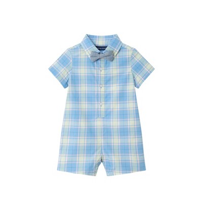 Andy & Evan  Infant  Plaid Shirtall w/Chambray Bowtie