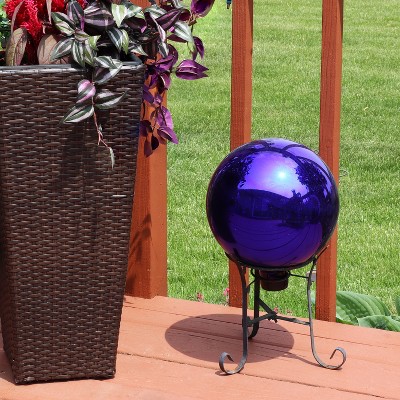 Blue Mirrored Glass Garden Gazing Globe Ball, 10-Inch Diameter