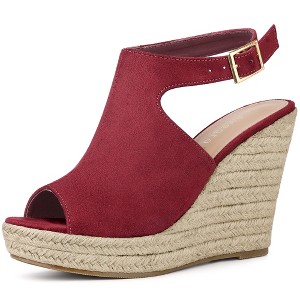 Allegra K Women's Slingback Peep Toe Espadrilles Platform Wedge Heels Sandals - 1 of 4