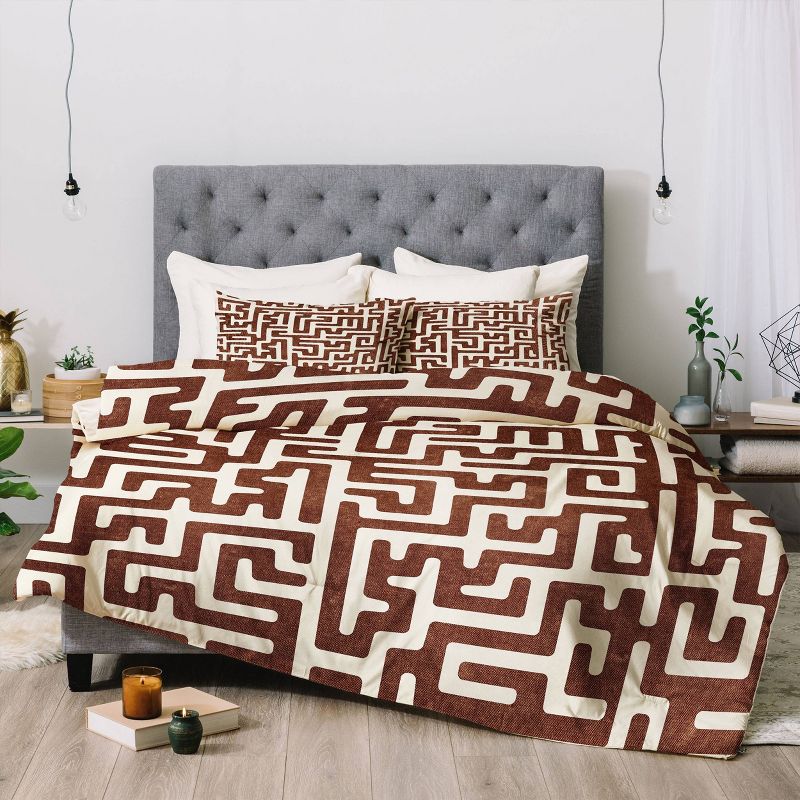  Maze In Brandywine Polyester Comforter & Sham Set Orange/Beige - Deny Designs, 4 of 7