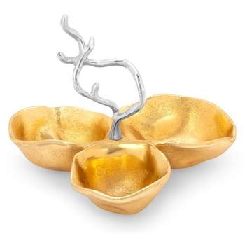 Classic Touch Gold 3 Bowl Relish Dish with Silver Branch