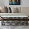 HomeRoots 50" White and Antiqued Bronze Genuine Marble and Aluminum Abstract Coffee Table - 2 of 4