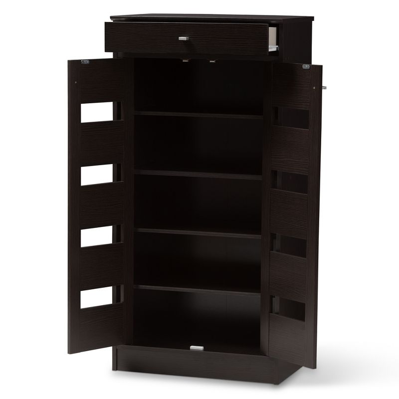 Acadia Modern and Contemporary Finished Shoe Cabinet Dark Brown - Baxton Studio, 3 of 14