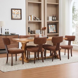 Dining Chairs, Modern Leather Kitchen Chairs,Upholstered Side Chairs,Curved Backrest Dining Chairs with Hardwood Frame - 1 of 4
