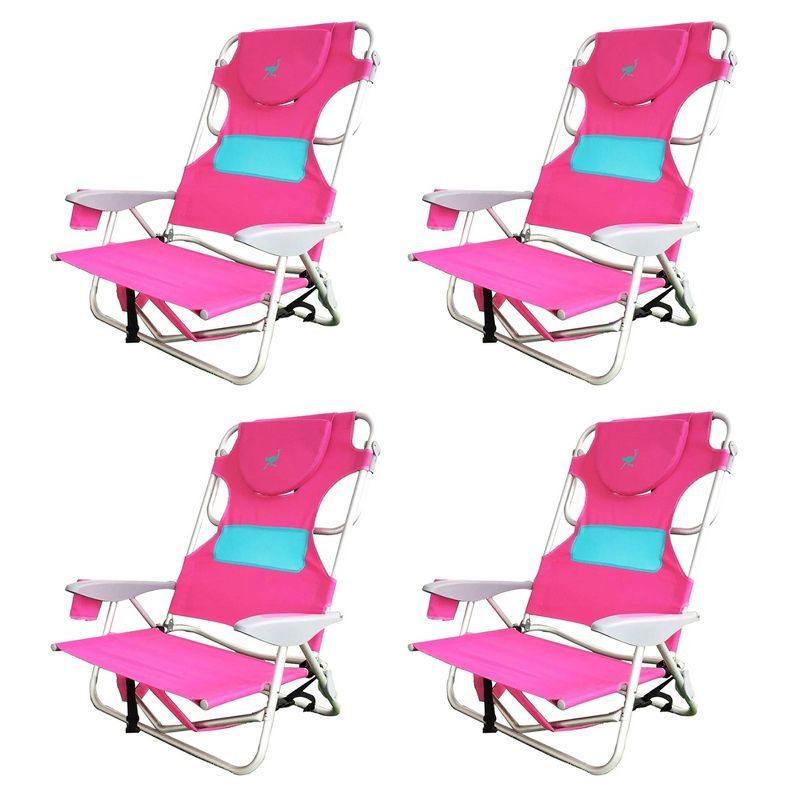 Ostrich Outdoor Beach Ladies Comfort On-Your-Back Adjustable & Portable Beach Chair with Backpack Straps and Cup Holder, Pink (4 Pack), 1 of 7