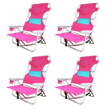 Ostrich Outdoor Beach Ladies Comfort On-Your-Back Adjustable & Portable Beach Chair with Backpack Straps and Cup Holder, Pink (4 Pack)