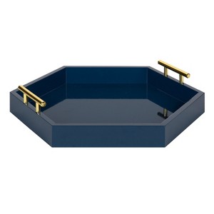 Kate and Laurel Lipton Tray, 18x18, Navy Blue and Gold - 1 of 4