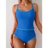 Eomenie Tankini Swimsuit for Women Tummy Control Ruched Two Piece Bathing Suits High Waisted Shell Stitch Swimwear - 3 of 3
