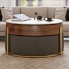 White Faux Marble Lift-Top Round Coffee Table with Hidden Storage,Sintered Stone Top and 3 Upholstered Ottomans for Living Room-Coolbibila - 3 of 4