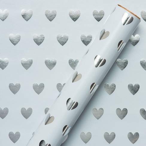Printed Hearts White Floral Wrapping Paper - 20 Sheets