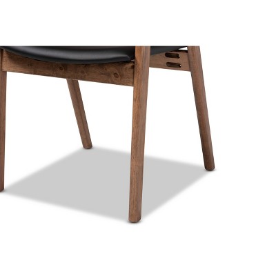 Harland Mid-Century Modern Black Faux Leather & Walnut Arm Chair