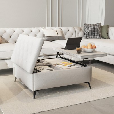 NicBex Square Linen Storage Ottoman Bench,Upholstered Storage Ottoman with Lift Top and Metal Legs,Modern Storage Bench for Living Room,Bedroom
