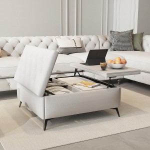 NicBex Square Linen Storage Ottoman Bench,Upholstered Storage Ottoman with Lift Top and Metal Legs,Modern Storage Bench for Living Room,Bedroom - 1 of 4
