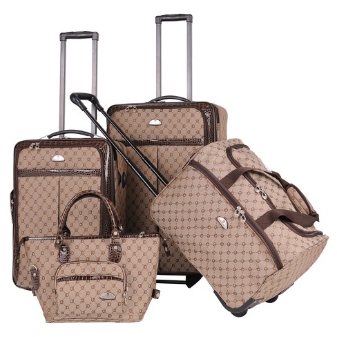 American Flyer Luggage Signature 4 Piece Set, telescoping  handle, Brown, One Size