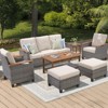 Buenhomino 7-Piece Outdoor Patio Set – 2 Single Chairs, 2 Ottomans, Sofa, Coffee & Side Table, All-Weather Wicker with Cushions, Beige - 2 of 4