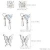 3-Pair Women's Stud Earrings Set, Silver-Tone Round Crystal, Heart Dangle & Butterfly Designs, Modern Style - 2 of 4