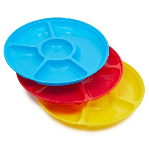 Divided Appetizer Food Tray Container, Plastic Round Serving Platters