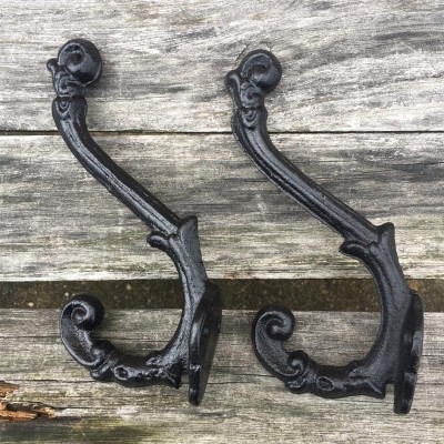 Phiestina Vintage Style Cast Iron Wall Coat Hooks - Black