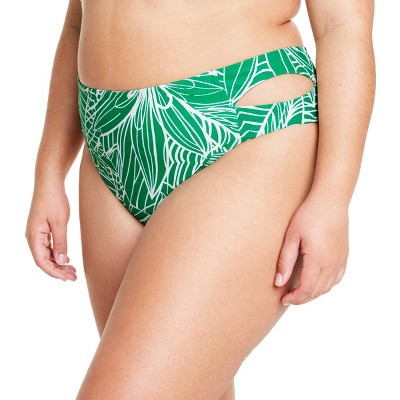 Women's Linear Floral Print Mid Waist Cutout Bikini Bottom - Tabitha Brown for Target Green