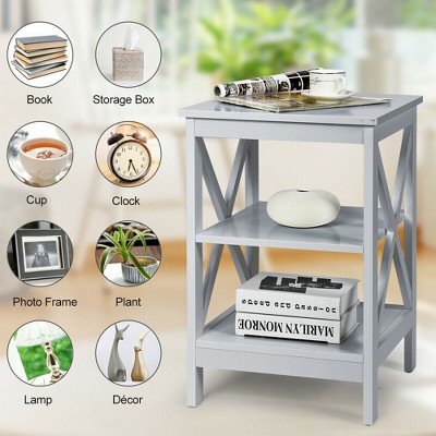 Gray 3-Tier X Design Wooden Nightstand