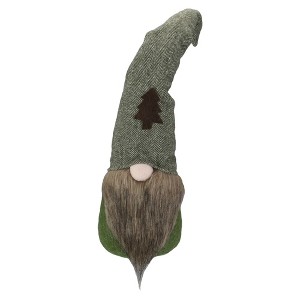 Northlight Forest Tree Chevron Hat Gnome Head Christmas Decoration - 21" - Green and Brown - 1 of 4