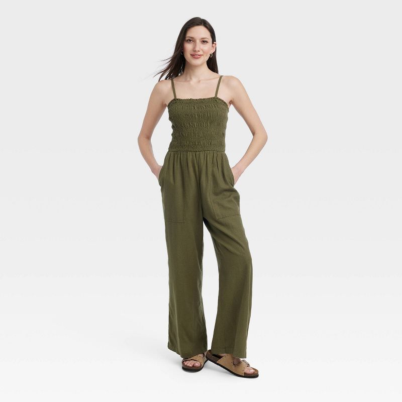 Women's Smocked Linen Maxi Jumpsuit - Universal Thread™, 1 of 7