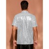 INSPIRE CHIC Men's Button Down Short Sleeve 70s Disco Metallic Sequin Shirts - 3 of 4