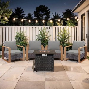 Buenhomino Outdoor Wicker Patio Furniture Set with Fire Pit Table, 5 Pieces Patio Conversation Sets with 4 Outdoor Patio Chairs and 1 Fire Pit Table - 1 of 4