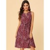 Allegra K Women's Floral Split Neck Drawstring Waist Sleeveless A-Line Summer Midi Dress - 4 of 4