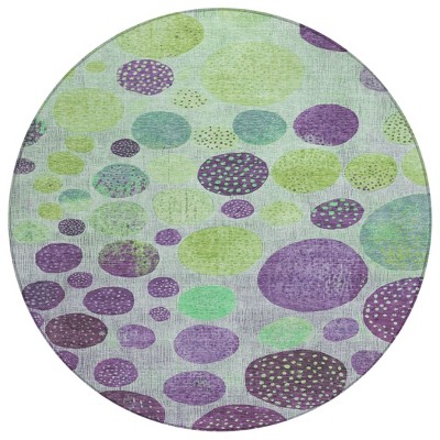 Purple And Lime Green Geometric Washable Indoor Outdoor Area Rug