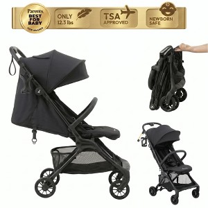 BabbleRoo HopLite Ultralight Compact Lightweight Baby Stroller For Airplane   Travel Stroller for Newborn from Birth to 55 lbs, Jetblack