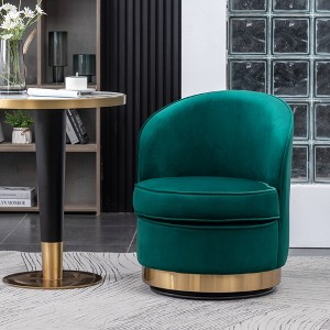 Velvet Upholstered Contemporary Swivel Accent Chair with Thick Foam Cushion, Rounded Design and Polished Gold Base - 1 of 4