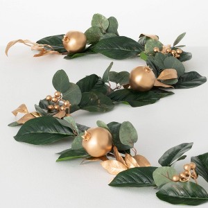 6'L Sullivans Gold Berry Leaf Garland, Green Christmas Garland - 1 of 3