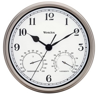 12" Indoor/Outdoor Wall Clock with Weather Resistant Temperature/Humidity Dials - Westclox