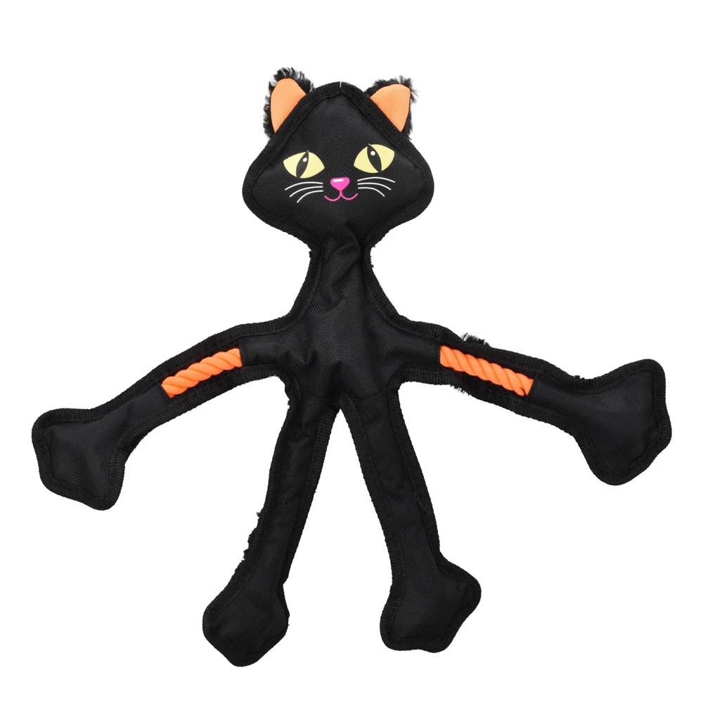 multipet skelerope black cat interactive plush dog toy - black