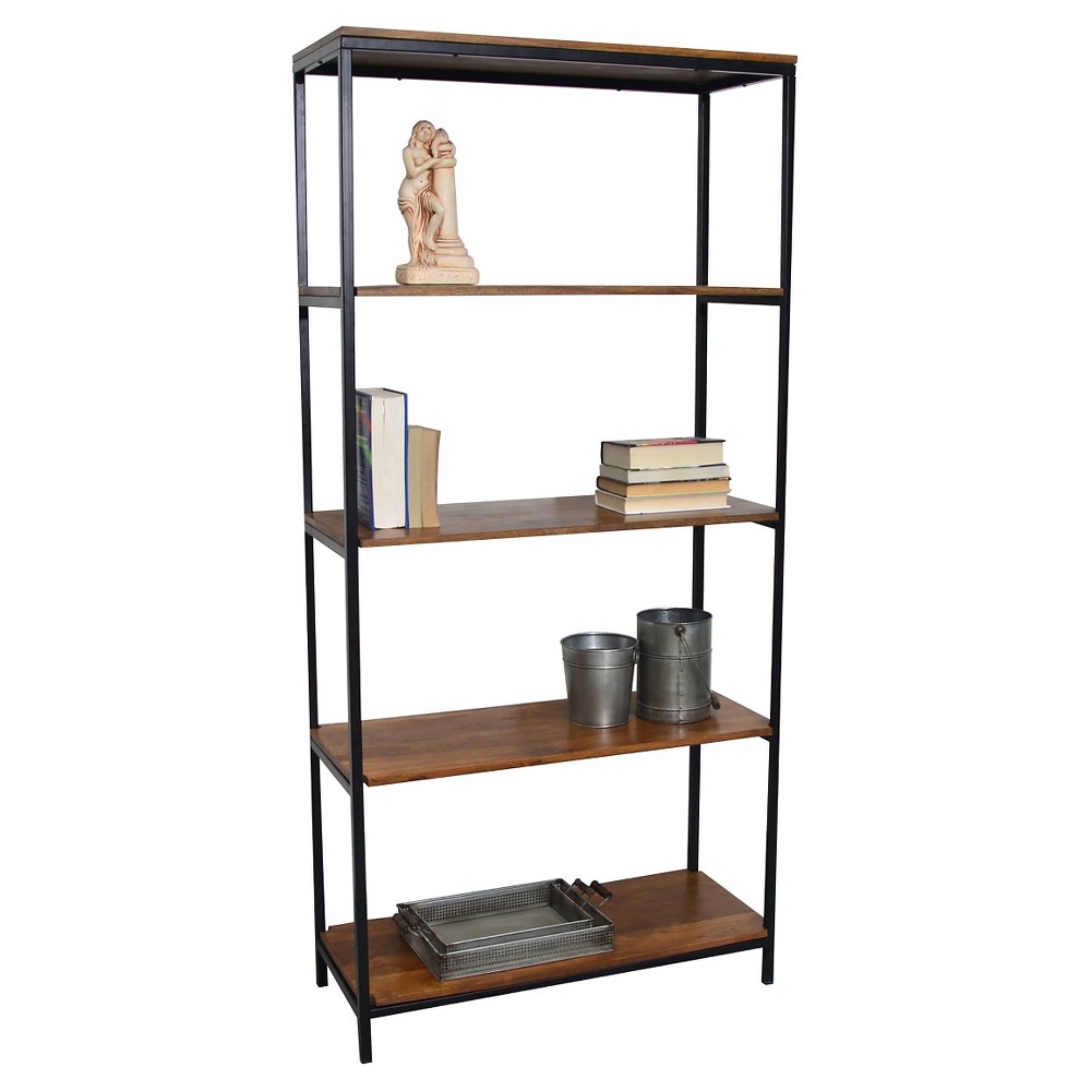 Photos - Garden & Outdoor Decoration Carolina Living 72" Flynn Tall Bookcase Chestnut/Black: Modern Style, 4-Shelf Metal Frame, Matte Finish