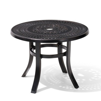 Crestlive Products Cast Aluminum Patio Side Table Outdoor Round Anti-Rust with Umbrella Hole Coffee Bistro Table  24’’ Black with Bronze Spot