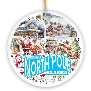 City of North Pole Alaska Artistic Christmas Ornament, Decorated Ceramic Souvenir with Santa and Elf Themes| OrnamentallyYou - 1 of 4