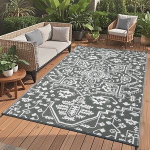 Large Waterproof Outdoor Rug 9x18 Reversible Plastic Straw Patio Rug, UV-Resistant Vintage Medallion Carpet, Easy-Cleaning Portable RV Mat for Deck - 1 of 4