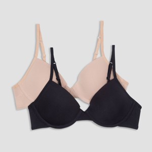 Hanes Girls' 2pk Underwire Bra - Beige/Black - 1 of 4