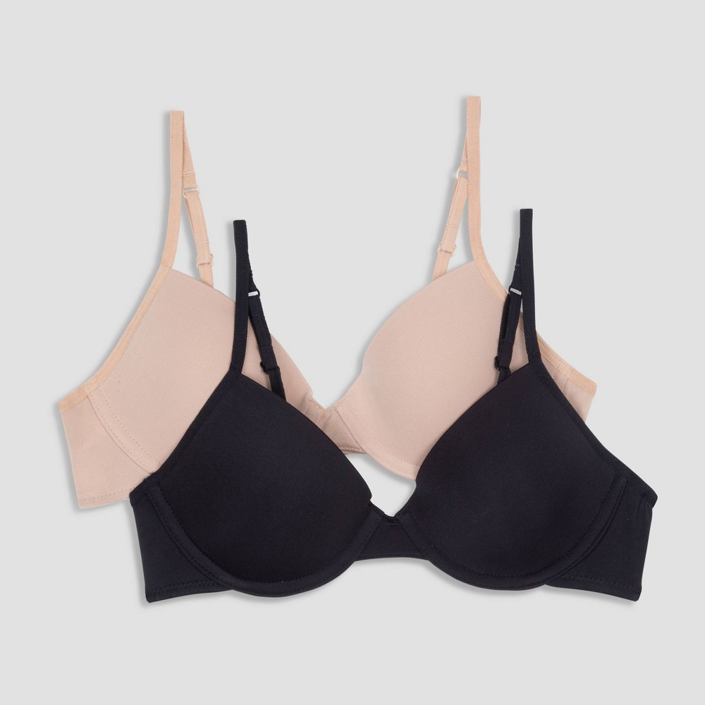 Hanes Girls' 2pk Underwire Bra - Beige/Black 38