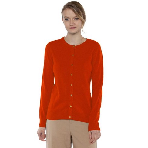 JENNIE LIU Cardigan In Cashmere Donna – Girocollo Con Bottoni In Madreperla – Maglia Fitta Color Ruggine - 2