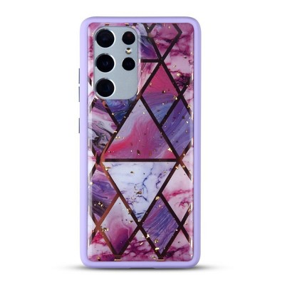 MyBat Hybrid Case Compatible With Samsung Galaxy S21 Ultra - Purple Marbling / Purple