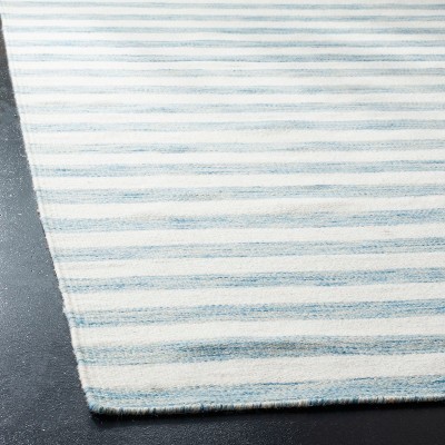 Aqua and Ivory 3' x 5' Handwoven Wool Flatweave Rug