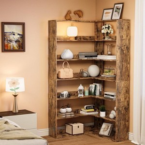 Jojoka 6-Tier Corner Bookshelf - Tall L-Shaped Industrial Bookcase with Baffles, Modern Display Shelf for Bedroom, Office, Living Room & Kitchen - 1 of 4