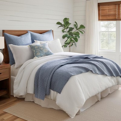 Chambray Blue Cotton Twin Reversible Quilt Set