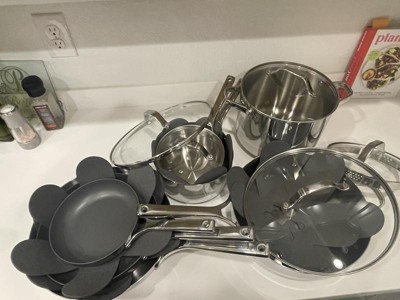 12pc Nonstick Stainless Steel Cookware Set with 6pc Pan Protectors Silver -  Figmint™