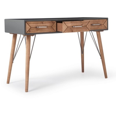 Contemporary Gray and Warm Brown Wood Desk Console with Storage