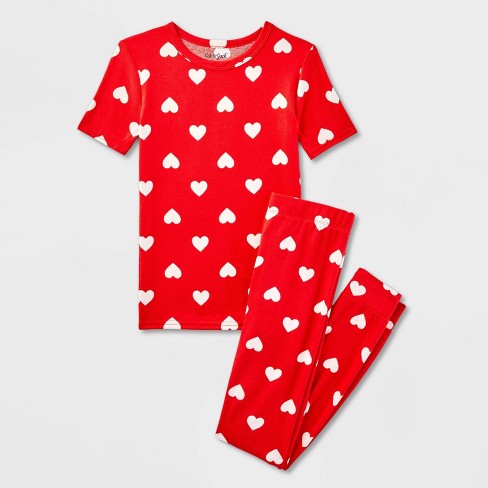 Kids' 'Hearts Valentine's Day' Short Sleeve Tight Fit Pajama Set - Cat & Jack™ Red/White - image 1 of 3