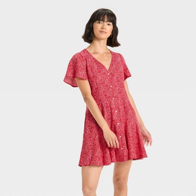 Women's Short Sleeve Button-Front Mini A-Line Dress - Universal Thread™